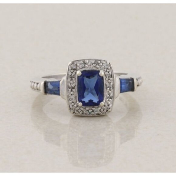Sterling Silver Blue and White Cubic Zirconia Ring Ring Size 7 1/4 - Picture 1 of 7